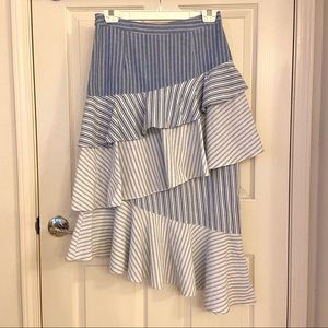 Asymmetrical Striped Ruffle Skirt